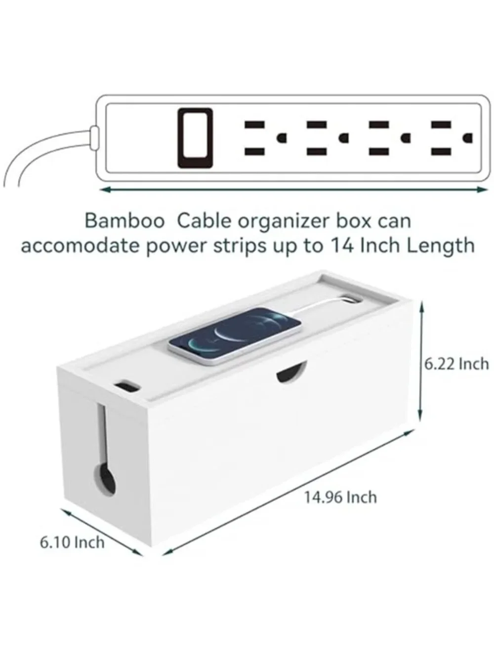 Bamboo Cable Management Box Cord Organizer Power Strip Wire Storage Cover